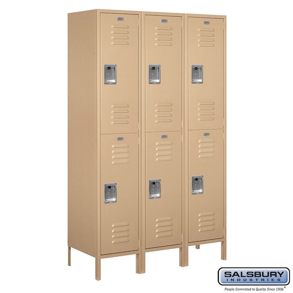 2 Tier Metal Locker, 54"Wx78"Hx18"D, 6 Door, Tan, Unassembled